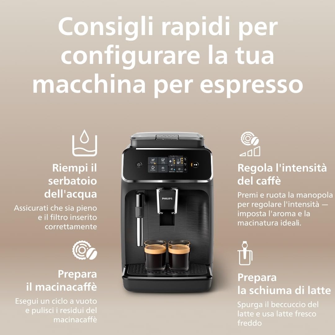 Philips 2200 Series Automatic Coffee Machine, 2 Drinks, Touch Display, Classic Milk Frother