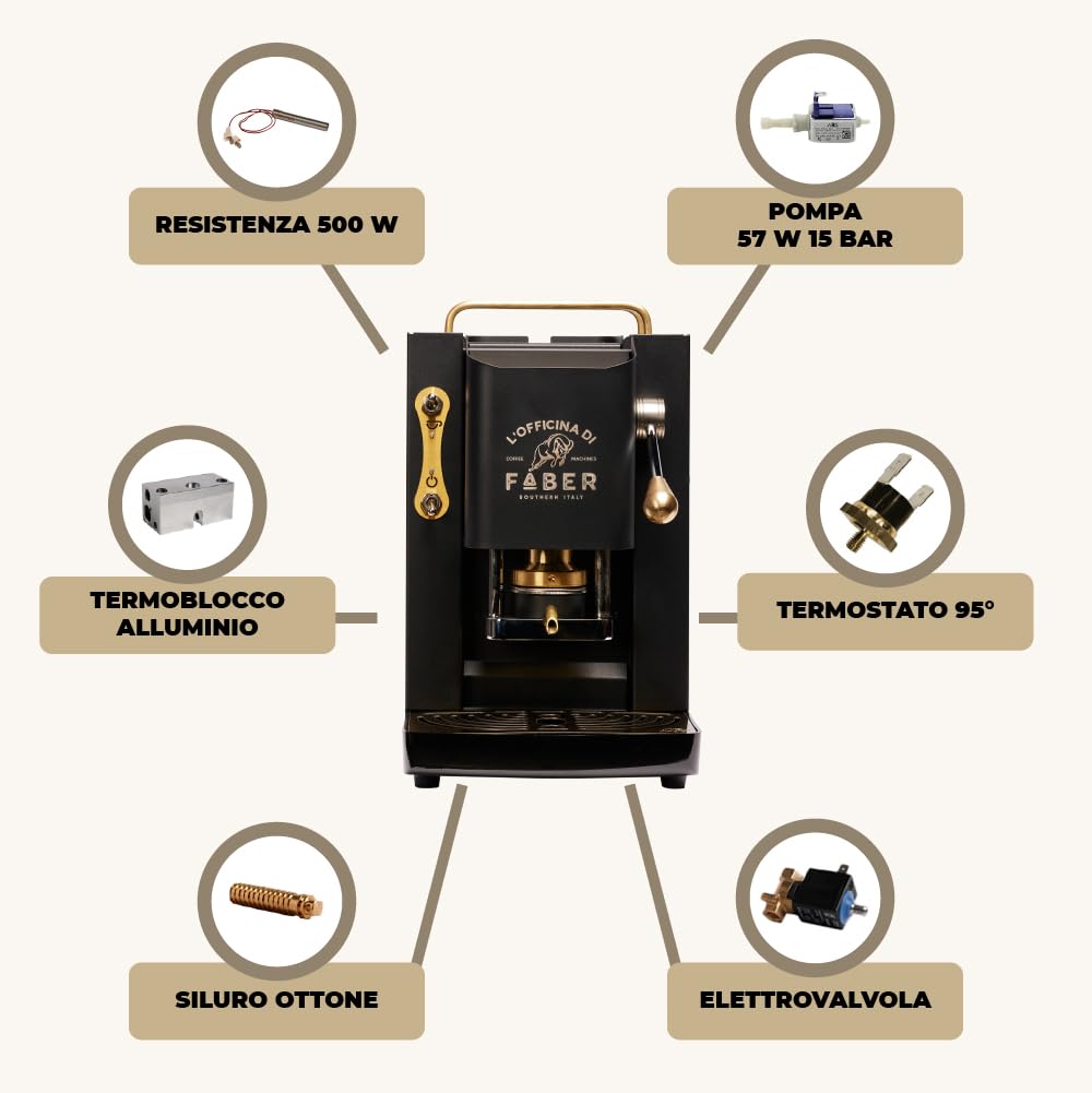 FABER Pro Deluxe ESE 44mm Pod Coffee Machine, Adjustable Brass Holder, Matte Black
