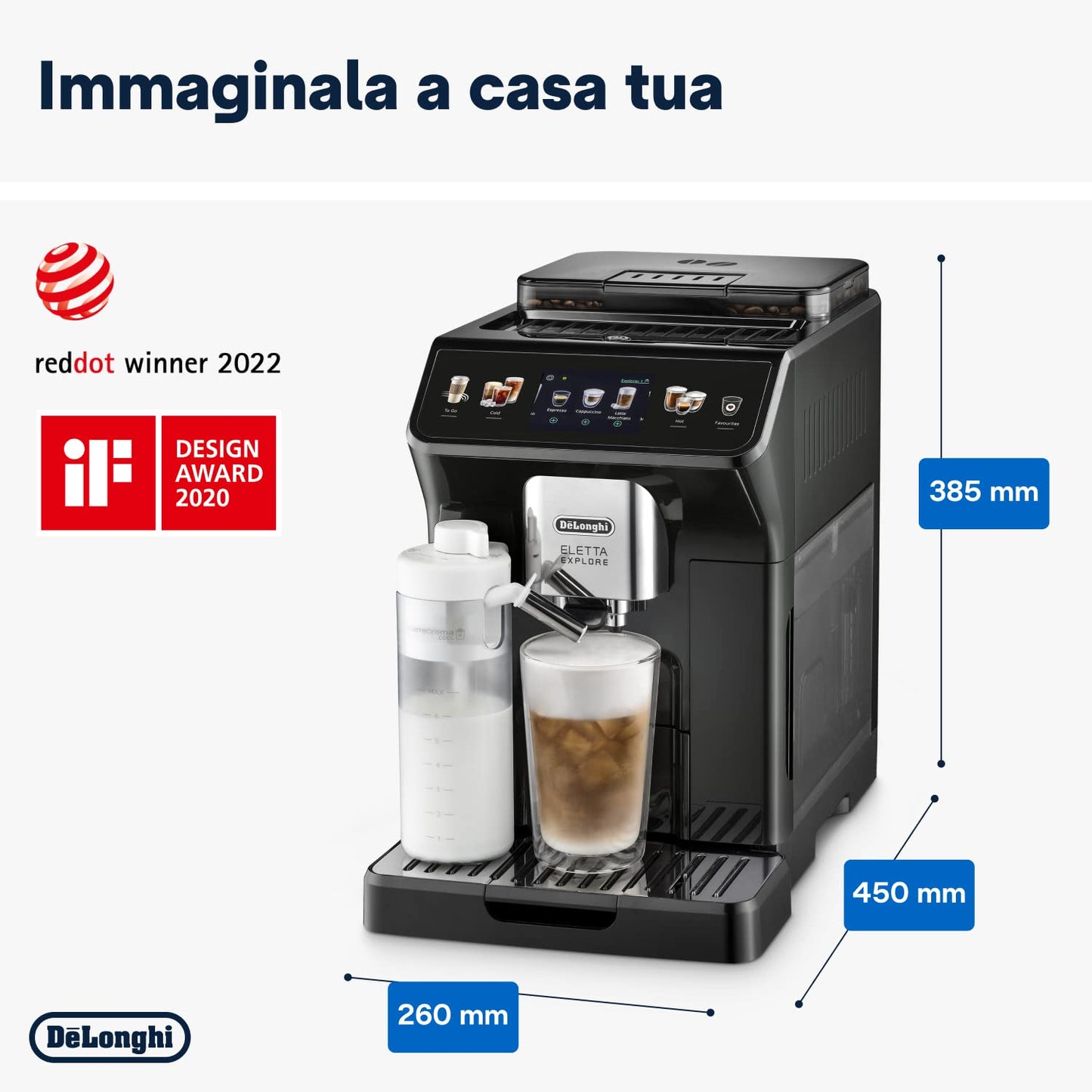 De'Longhi Eletta Explore ECAM452.67.G Coffee Machine, 50 Drinks, Cold Brew, LatteCrema