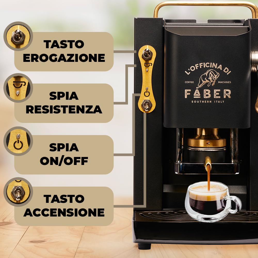 FABER Pro Deluxe ESE 44mm Pod Coffee Machine, Adjustable Brass Holder, Matte Black