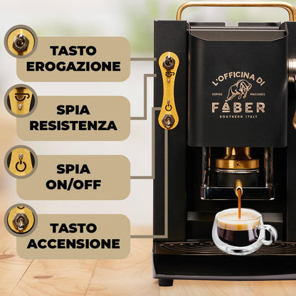 FABER Pro Deluxe ESE 44mm Pod Coffee Machine, Adjustable Brass Holder, Matte Black