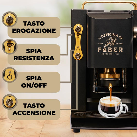 FABER Pro Deluxe ESE 44mm Pod Coffee Machine, Adjustable Brass Holder, Matte Black