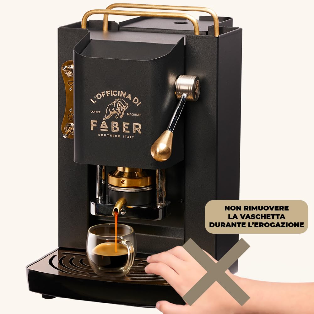 FABER Pro Deluxe ESE 44mm Pod Coffee Machine, Adjustable Brass Holder, Matte Black
